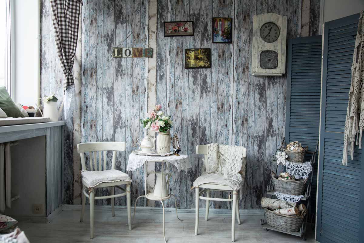 Retro interior with chairs and cups of tea