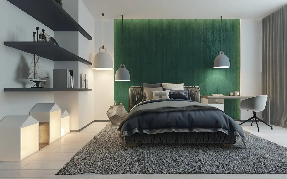 camera-letto-verde-muschio-moderna