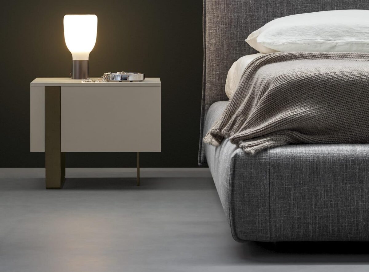 Antibes comodino (bedside table), Saddle bed hi plus, Acquerelli