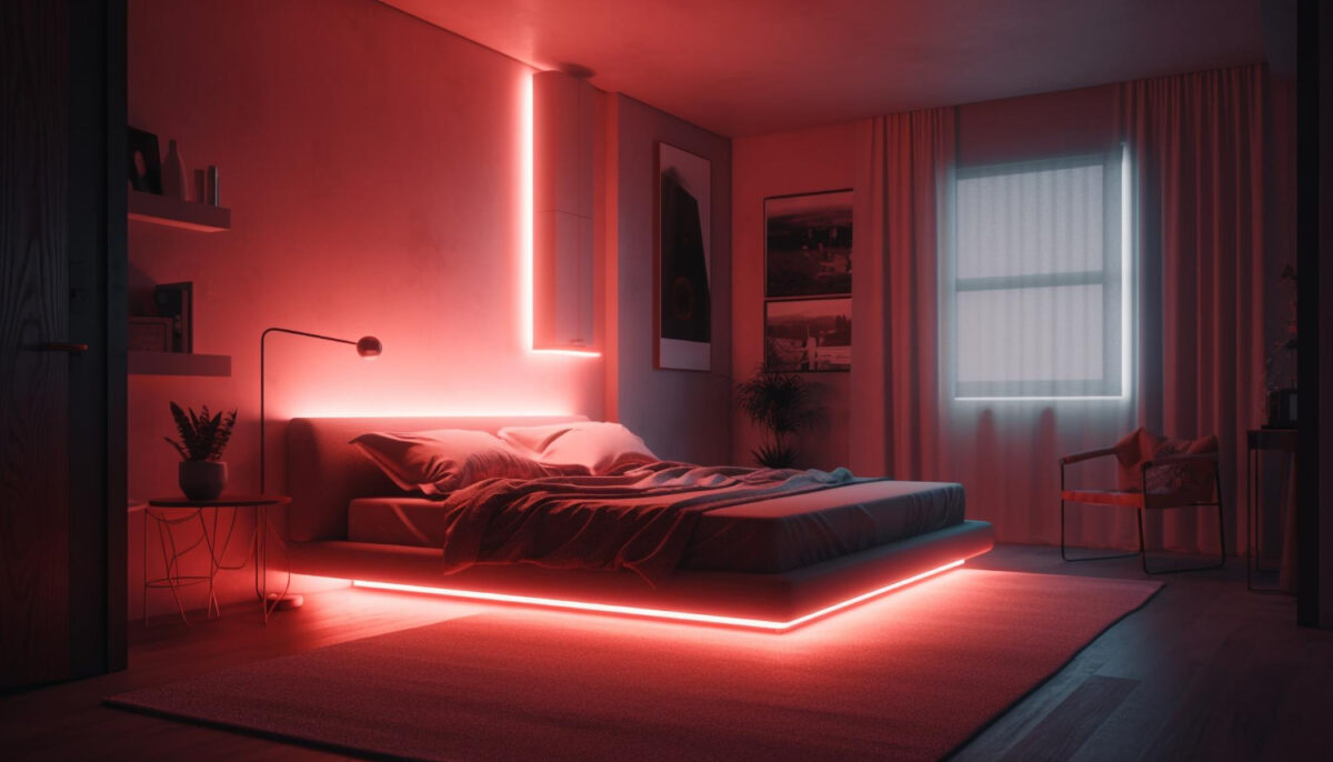 Camera da letto con illuminazione sotto al letto a Led Camera da letto con illuminazione sotto al letto a Led